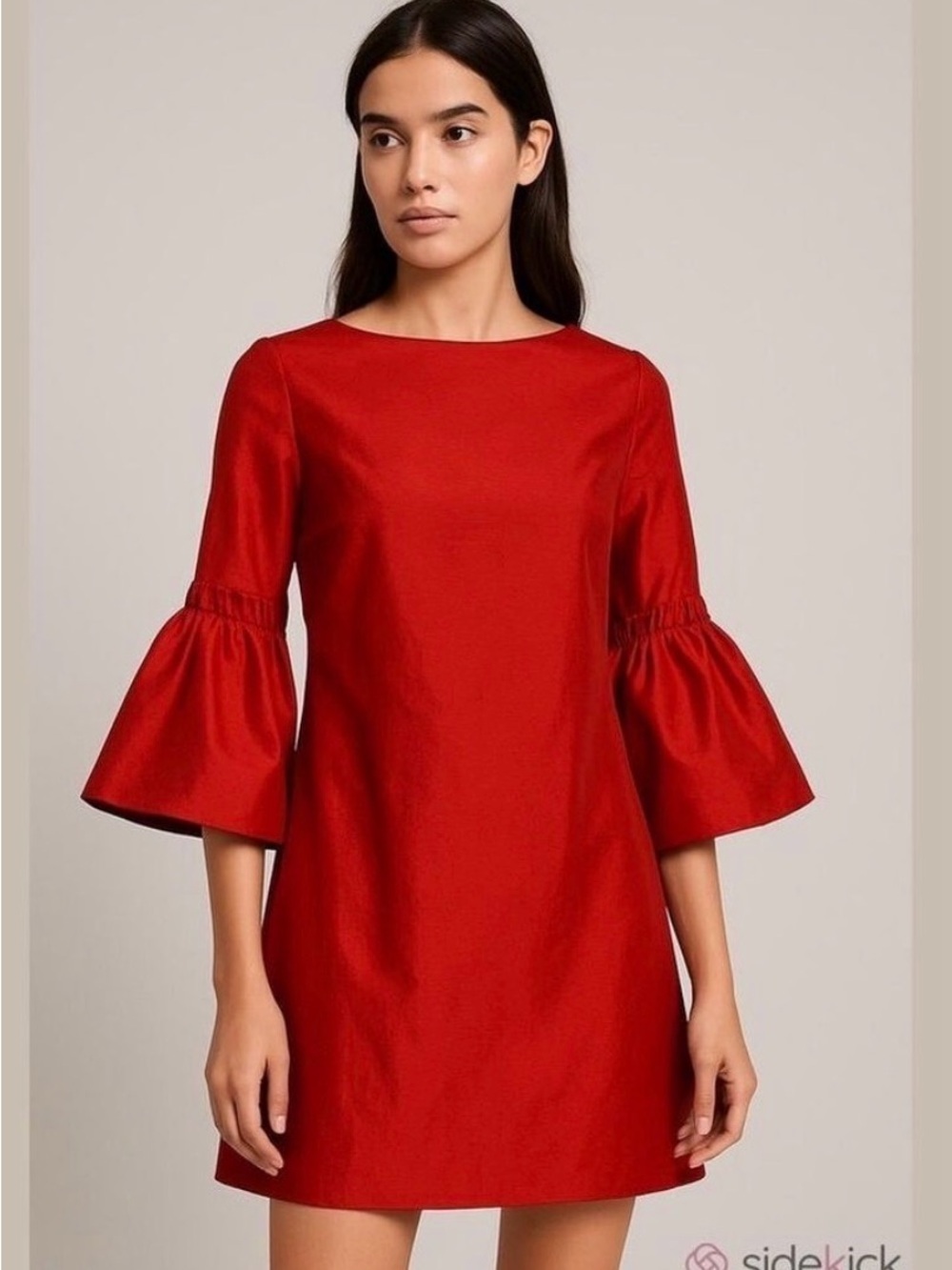 Haute Monde Red Midi Dress with Bell Sleeves
